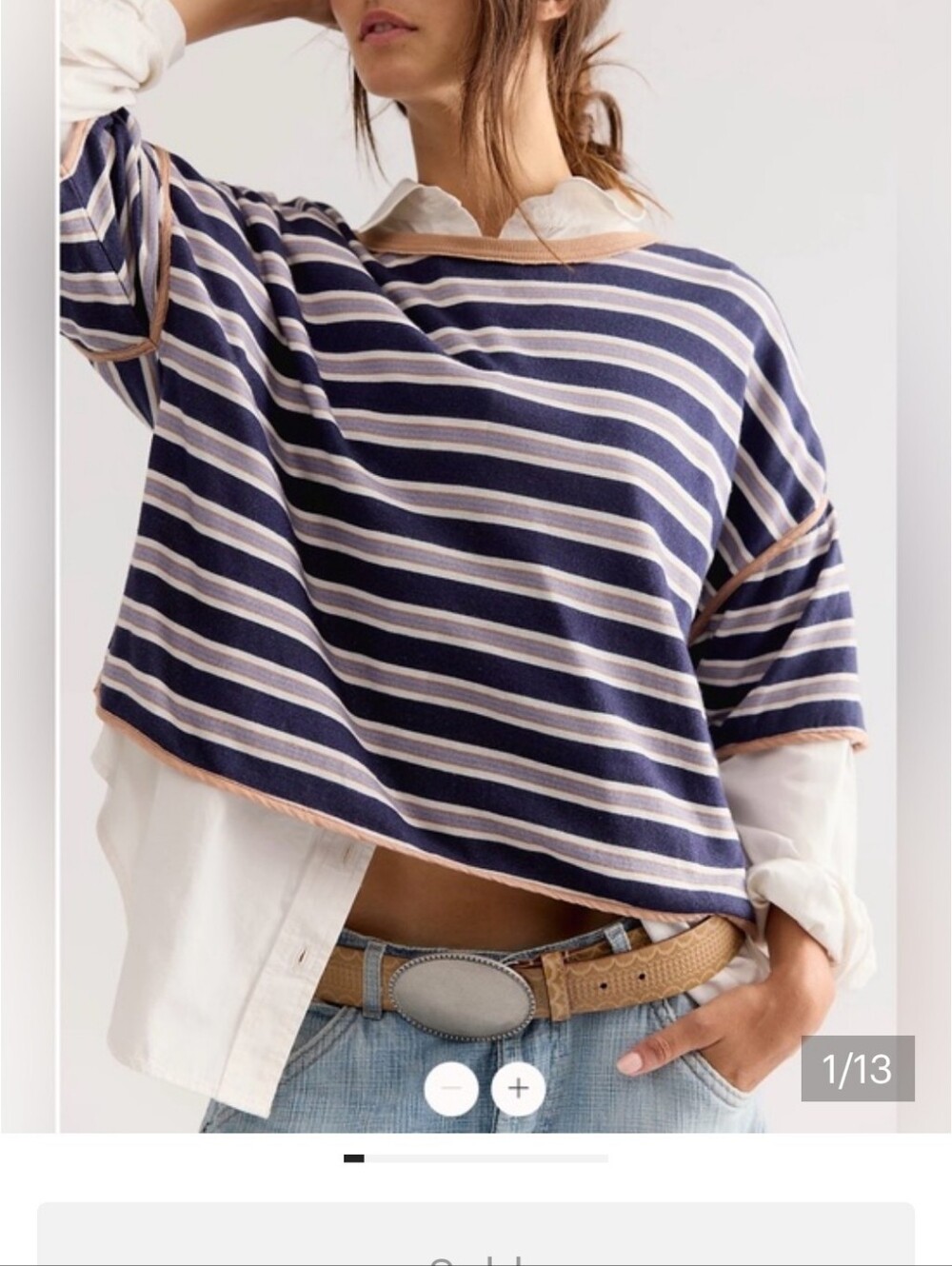 FREE PEOPLE x We The Free Clean Rugby Tee in navy combo size medium